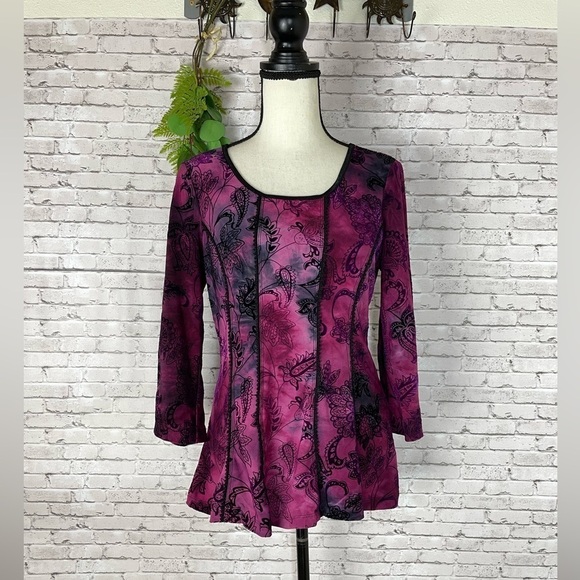 Vintage Tops - Vintage Whimsigoth Purple Patchwork 3/4 Sleeve